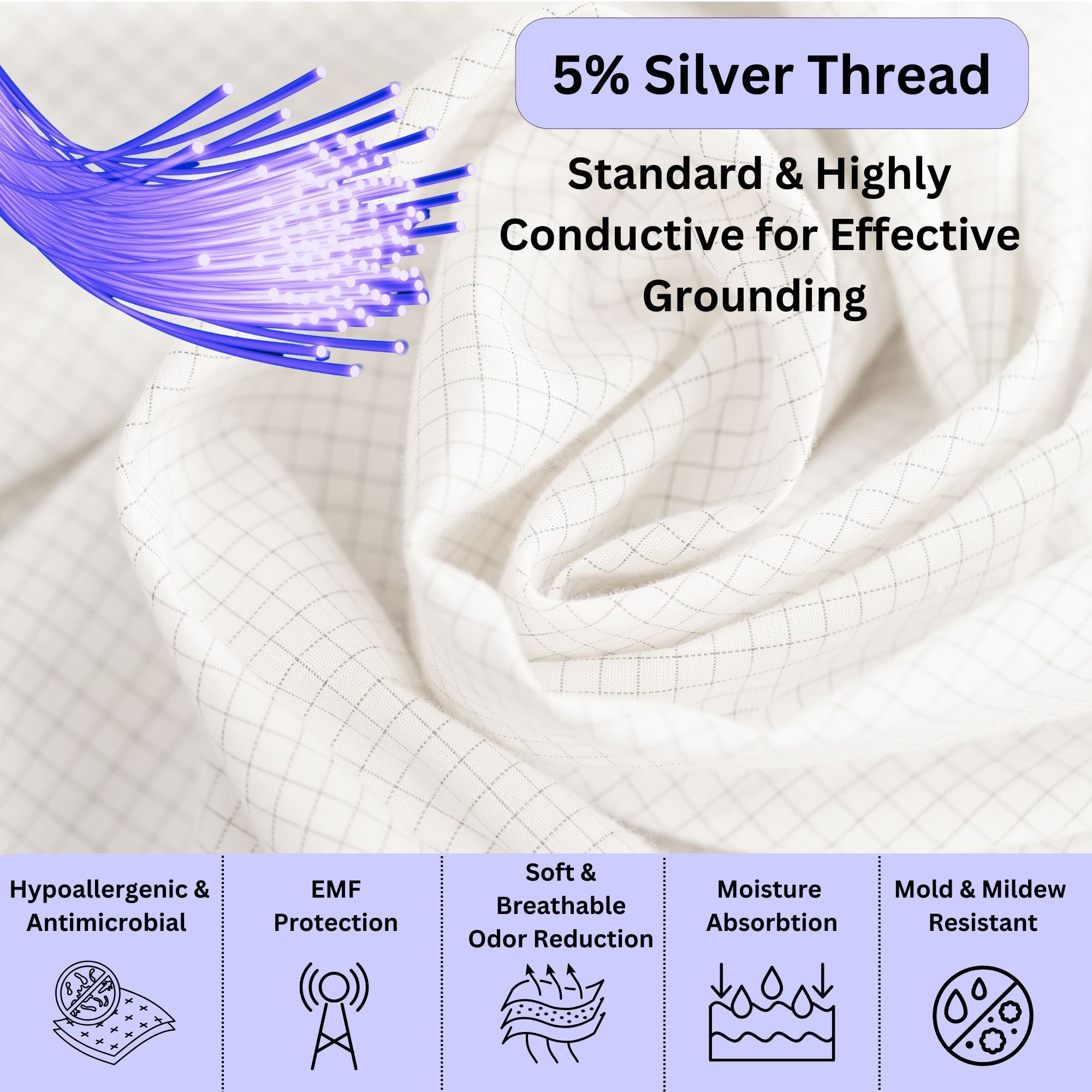 LuxoriaHaus Fitted Grounding Sheets: 5% Silver Fiber, Certified Organic Cotton, 400TC, Deep 15" Pocket