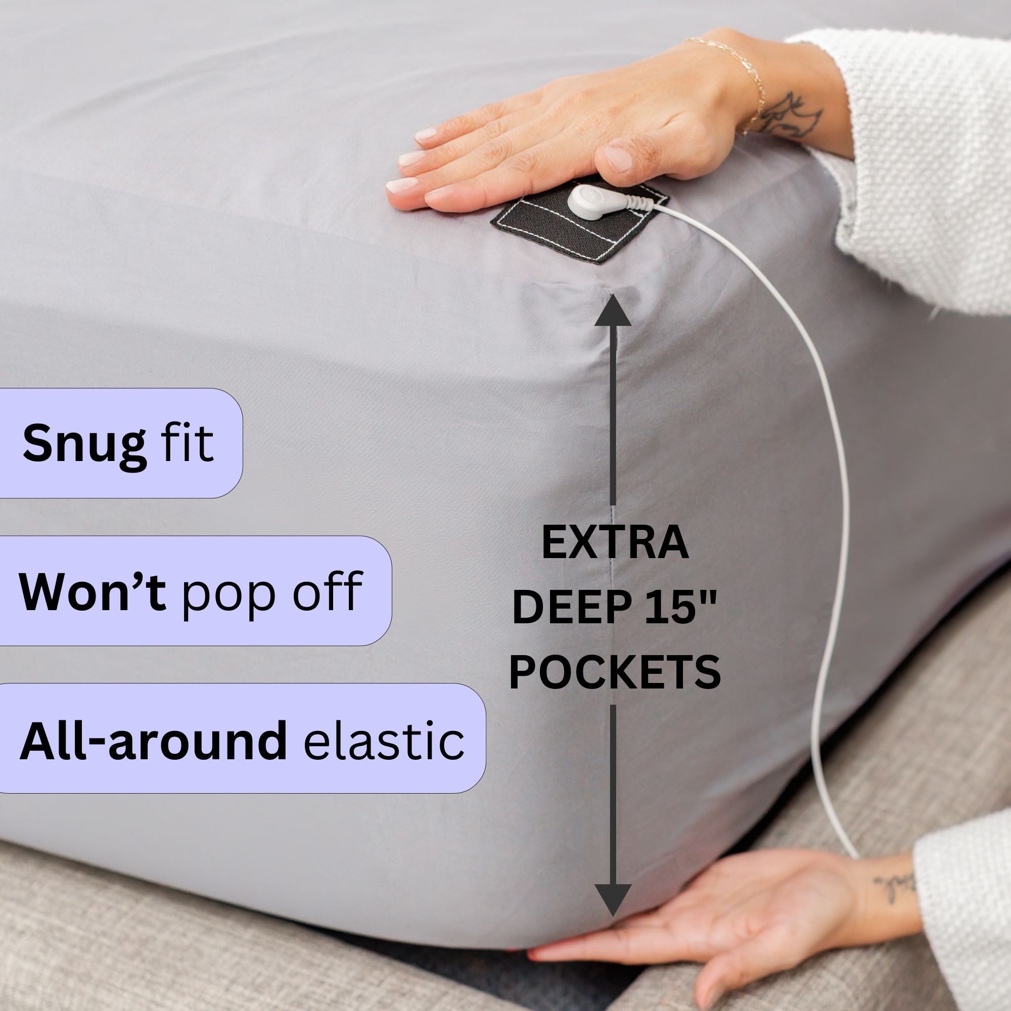 LuxoriaHaus Fitted Grounding Sheets: 5% Silver Fiber, Certified Organic Cotton, 400TC, Deep 15" Pocket